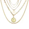 Mode Layered Chain Gold Layered Plated Seal Pendant MultiLayer Halsband Män Smycken Vintage för Tillbehör Kvinnor Jewlery