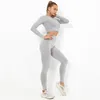 Seamless Yoga Set Women Gray 2pcs Two Piece Crop Top TShirts Booty Leggings Sportwear Workout Outfit Fitness Gymwear Sport Sets3058191