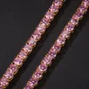 Chains THE BLING KING 4mm Pink Iced Cubic Zirconia Tennis Gold Silver Color Necklace Colored Fashion Hiphop Jewelry