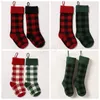 Santa Claus Gift Plaid Stocking Knit Christmas Stockings Christmas Decorations Plaid Socks Children Candy Gift Storage Bags BH4026 TQQ