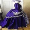 Vestidos de baile de roxo medieval com mangas folhadas Lace vestido de noite vestido de bola trajes masquerade espartilho quadrado festa formal vestido 2020