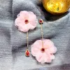 Fyuan Crystal Asymmetry Drop örhängen för kvinnor Bijoux Pink Yarn Flower Dangle örhängen Uttalande smycken gåvor300h
