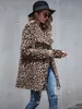 Damen-Oberbekleidung, warme Mäntel, Langarm-Parka, Kunstpelzmantel, Mantel, Leopardenmuster, flauschiges Oberteil, lange Jacke