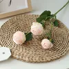 5 pcs 3 cabeças lulian seda falsa vermelha rosa ramo artificial flores para decorar casa festa de casamento presente de outono decoração1