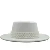 Unisex Wolle Fedora Hut mit Perlenband Gentleman elegante Dame Winter Herbst breite Krempe Kirche Panama Sombrero Jazz Cap 56–58 cm