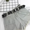 Vrouwen Punk Chain Mode Riem Verstelbare Zwarte Dubbele Enkele Oogje Grommet Lederen Gesp Belt182L