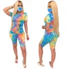 Women 3 piece Outfits sets with Face Mask Summer fashion clothes tie-dye t shirt Biker Shorts tracksuits clubwear sportswear casual clothing