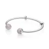 NEW 100٪ 925 MOMENTS فضة 596438PCZ SILVER فتح BANGLE مع PAVE CAPS الوردي صالح DIY سحر المرأة الأصل الأزياء والمجوهرات Gift1