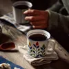 Caneca de cerâmica pintada à mão, estilo japonês, copo de água de cerâmica com alça, xícara de café da manhã com leite