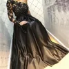 2021 Arabski Dubaj Jeden Ramię Czarny Prom Dresses Linii Aplikacje Koronki Zroszony Satyna Formalna Długa Suknia Wieczorowa Dress Robe de Soriee