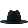 Unisex faux wełna khaki z czarnym patchworkiem Panama Jazz Hat Feel Fedora Hats Women Men Men szeroko płaskie grzbiet biały zielony melonik krowa 7833098