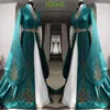 Grün 2021 Dubai Abendkleider lange Ärmel Stickerei Satinkristalle Hochhals maßgeschneiderte formelle Prom -Party -Kleid Vestido de Noche