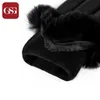 Gants d'hiver en cuir véritable doublés chauds pour femmes, mode sexy fourrure dames écran tactile conduite fête noir bowknot1