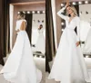 Abiti da sposa vintage semplici a maniche lunghe con cintura in rilievo aperta sul retro Robe de Mariee abito da sposa a trapezio personalizzato taglie forti 2021