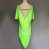 Etapa Use Latin Dance Dress Samba Rumba Tap Tap Traje Fluorescente Tasseles Green Tassels Mujeres Concurso Chicas Mangas de manga corta BL4527