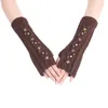 Rivet torsion rayé gants hiver poignet bras main plus chaud tricoté long sans doigts automne femmes doux demi Mitten1