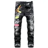 Men More Badge Slim Fit Jeans Straight Leg Washed Fashion Designer Sreetwear Painted Biker Men's Denim Pants Trousers Big Siz268V