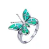 Kluster ringar söta fjäril djur design ring imitation blå eld opal för kvinnor tillbehör smycken bohemian uttalande tjej gåva1