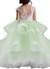 2021 Cute Lanvender Flower Girl Dresses Koronki Appliqued Perły Krótkie Ruffles Dziewczyny Korant Dress Jewel Neck Wielopięciowe Spódnice Dzieci Formalne zużycie