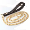 12mm 125cm Tono dorado 316L Acero inoxidable Correa antideslizante para perros Cadena cubana Collar de atragantamiento para perros Collar de cadena práctico de tracción fuerte