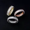 Women Wedding Rings Fashion 18K Gold Rhodium Plated Luxury Bling Rectangle Zircon Circle Hip Hop Rings2975436