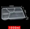 Discorable1000ml 1500ml صناديق عشاء بلاستيكية 5-Compartment Food Lunch Storage Holoder 2 Color