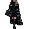 Vintage Black Gray Hooded Plaid Long Trench Coat Women Chic High Street Belted Windbreak Lady Wool Winter 2022 Phyl22