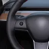 Tesla Model 3 2015-2020モデルY 2019 2020のための黒の人工革のハンドステアリングホイールカバー