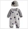 Baby Boys Höstkläder Satser Spädbarn Långärmad T-shirt + Stjärnor Utskrift Suspender Rompers Byxor + Mössor Toddler Suit LY095
