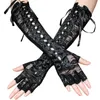 Five Fingers Gloves 2021 Sexy Long Black Women Ladies Fetish Lacing Clubwear Cosplay Costumes1