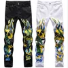 2020 High Street 3D Punk Boy Schädel Graffiti Flamme gedruckt Jeans Stretch schlanke Männer Hosen plus Größe 42 Reißverschluss Hosen