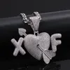 Pendentif Colliers Personnalisé 2 Lettres Une Flèche À Travers Le Coeur Collier Hip Hop Plein Glacé Cubique Zircone Or Sliver CZ Stone312O