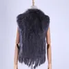 Brand New Women's Lady Genuine Real Knitted Rabbit Fur Vests tassels Raccoon Fur Trimming Collar Waistcoat Fur Sleeveless Gilet T200908