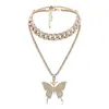 Butterfly Necklace Set Cuban Link Chain Choker Necklace Women Girls Butterfly Chains Bling Hip Hop Pendant Jewelry9141322