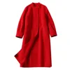 Uzun Yün Karışımları Kaşmir Mont Kadınlar Için 2020 Sonbahar Kış Bayanlar Ceketler Artı Boyutu Palto Çift Taraflı Kırmızı Moda