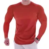 Nowy projektant Moda Tee Męskie Solidna Kolor Okrągły Neck Z Długim Rękawem Tshirt Gym Długie Koszulki Casual Męski Szybki Suchy Slim Fit