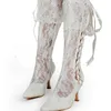 Bottes élégantes Sexy Lady printemps dentelle pompes 2 pouces talon moyen robe de soirée de bal blanc bout pointu mariage de mariée