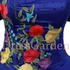 Superbe robe de Quinceanera bleu royal à épaules dénudées Charra Appliques florales multicolores manches courtes superposition Charro avec tulle scintillant