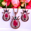 Brincos Colar Anti Gold Tulip Turco Vintage Jóias Conjuntos Resina Cristal Colares Bijuterias Mulheres Dress Colar Bijoux