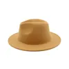 Szeroki Brim Proste Top Hat Panama Solid Color Fild Fedoras Hat dla mężczyzn Kobiety Sztuczna Wełna Mieszanka Jazz Cap