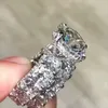 Bröllopsringar ankomst topp sälj lyxsmycken 925 sterling silver stor rund snitt vit topaz cz diamant par kvinnor tidvatten flödesdesign 65ess