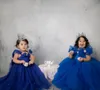 Royal Blue Crystals 2020 Bloem Meisje Jurken Baljurk Tule Meisje Trouwjurken Vintage Communie Pageant Jurken Jurken F2155