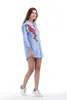 Diseñador de mujeres Bordado de bordado Rose Mujeres Bodas de moda de primavera a rayas Cuello de solapa con camisa de manga larga7023546