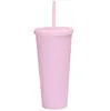 Plastic Sippy Cup Solid Coffee Mugs With Lids Double Wall Straw Cups Tumblers Slim Straight Cup Milk Water Bottle Drinkware HHC1356