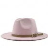 Nya män Kvinnor Flat Brim Panama Style Wool Felt Jazz Fedora Hat Cap Gentleman Europe Formell Hat Vit Floppy Trilby Party Hat