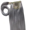 Extensions de cheveux de queue de cheval gris simples et longs, coiffure de queue de cheval de transition de cheveux gris argenté pur humain pour les femmes noires 120g enveloppe le postiche