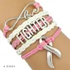 Love Faith Believe Hope Ribbon Pray for Breast Cancer Supks Consciência Survivor Survivor Pink Leature Bracelets para Women11737193