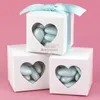 50pcs em forma Heart-2 "x2" x2" White Wedding caixas de doces Janela favores Bonbonniere Partido Gift Box Chocolate Candy Boxes Baby Shower