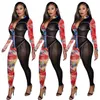 2020 neue Winter Frauen Strampler Druck Overalls Rollkragen Langarm Sexy Nacht Club Party aushöhlen Bandage Einem Stück S M L XL XXL