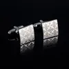 Cuff Link And Tie Clip Sets High Quality Men's Cufflink Squre Laser Silver Plating Wedding 197a1